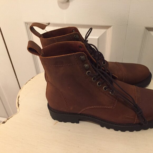 Patina  Brown Leather Lace-up Lug Boots Men's Size 10 Cap Toe LOOP PULL DETACHED - Picture 3 of 11